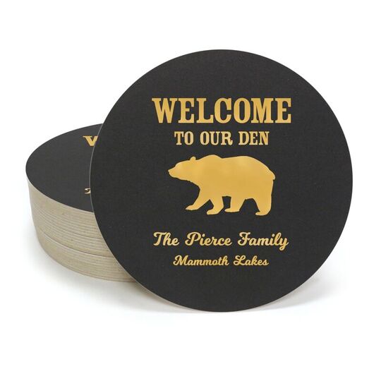 Welcome To Our Den Round Coasters
